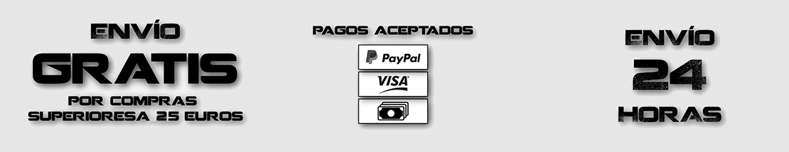Envío Gratis con compras superiores a 25 Euros, envío en 24 horas y se aceptan pagos con PayPal, Tarjeta y Transferencia.